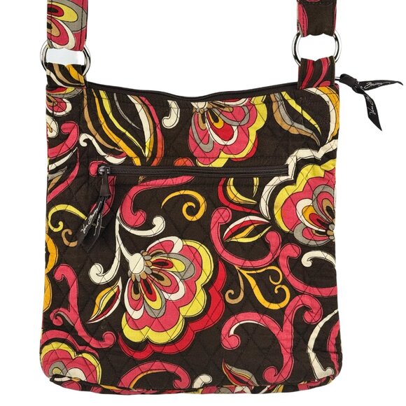 Vera Bradley Crossbody Flowers Floral Brown Red Yellow Puccini Pattern - Picture 3 of 5